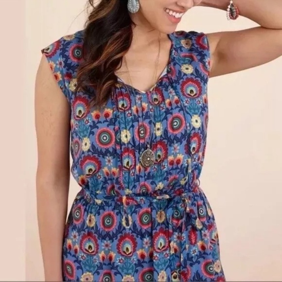 Matilda Jane Dresses & Skirts - Matilda Jane Splendid Blue Colorful Floral Print Pintuck Pleated Dress Medium